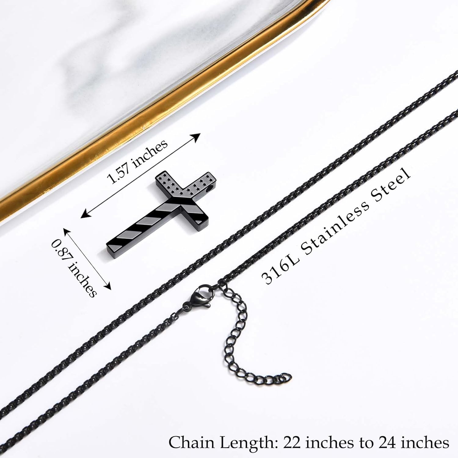 Cross Necklace for Men Boys American Flag Bible Verse Black Stainless Steel Cross Chain Pendant Jewelry as Religious Christian Catholic Easter Christmas Valentines Fathers Birthday Graduation Gifts - Image 3
