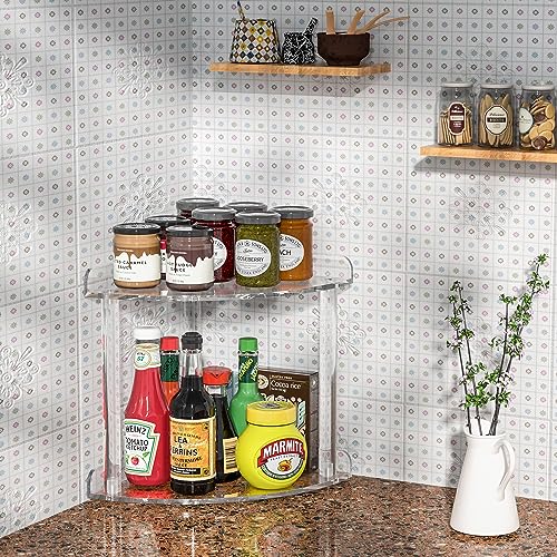 Sezanrpt 2 Tier Countertop Corner Organizer Shelf 7X7X8 Inch, Acrylic Bathroom Organizer Corner Shelf For Countertop thumb #1