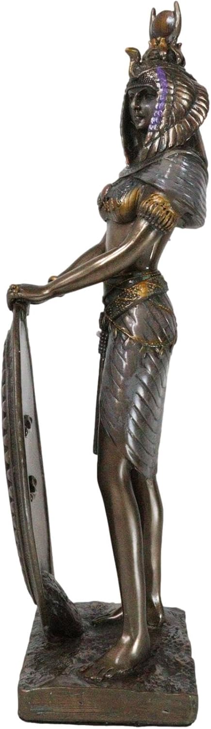 Ebros Egyptian Themed Isis Holding Shield Goddess of Magic and Nature Bronze Hand Painted Resin Statue Gods of Egypt Historical Ancient Civilization Decor Sculpture Figurine