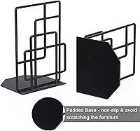 Vista 6 de SRIWATANA Sujetalibros negros decorativos resistentes para estantes, diseño de celosía de ventana