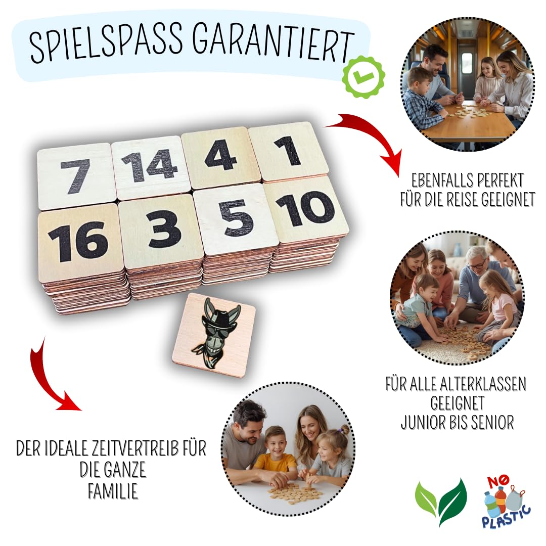 Mutou Das Eselspiel 2.0 ECKIG – 121 Teile aus Holz mit Stoffbeutel – Handgefertigtes Familienspiel