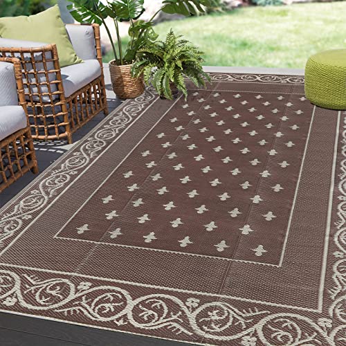 Pauwer Reversible Outdoor Rugs, Plastic Straw Mats, Waterproof Lightweight Patio Rugs, Large Floor Mat and Rug for RV, Camping, Patio, Backyard, Deck, Picnic, BBQ, Beach (Brown,6' x 9')