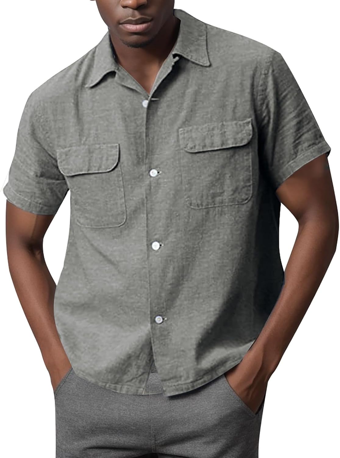 Linen Shirts for Men Casual Button Down Short Sleeve Summer Beach Shirt ...