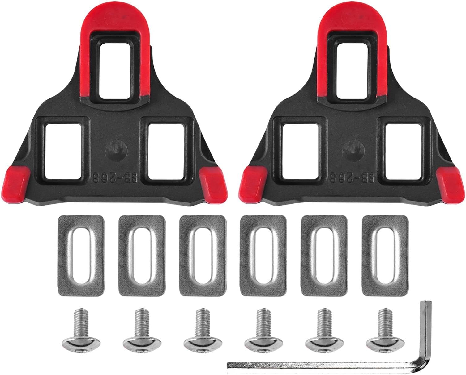 WANAONE2pcs Bike Cleats, Anti Slip Bike Replacement Cleats, with Mounting Accessories, 6 Degrees of Float Bike Pedal Cleat Set, Compatible with SPD-SL Series(Red)