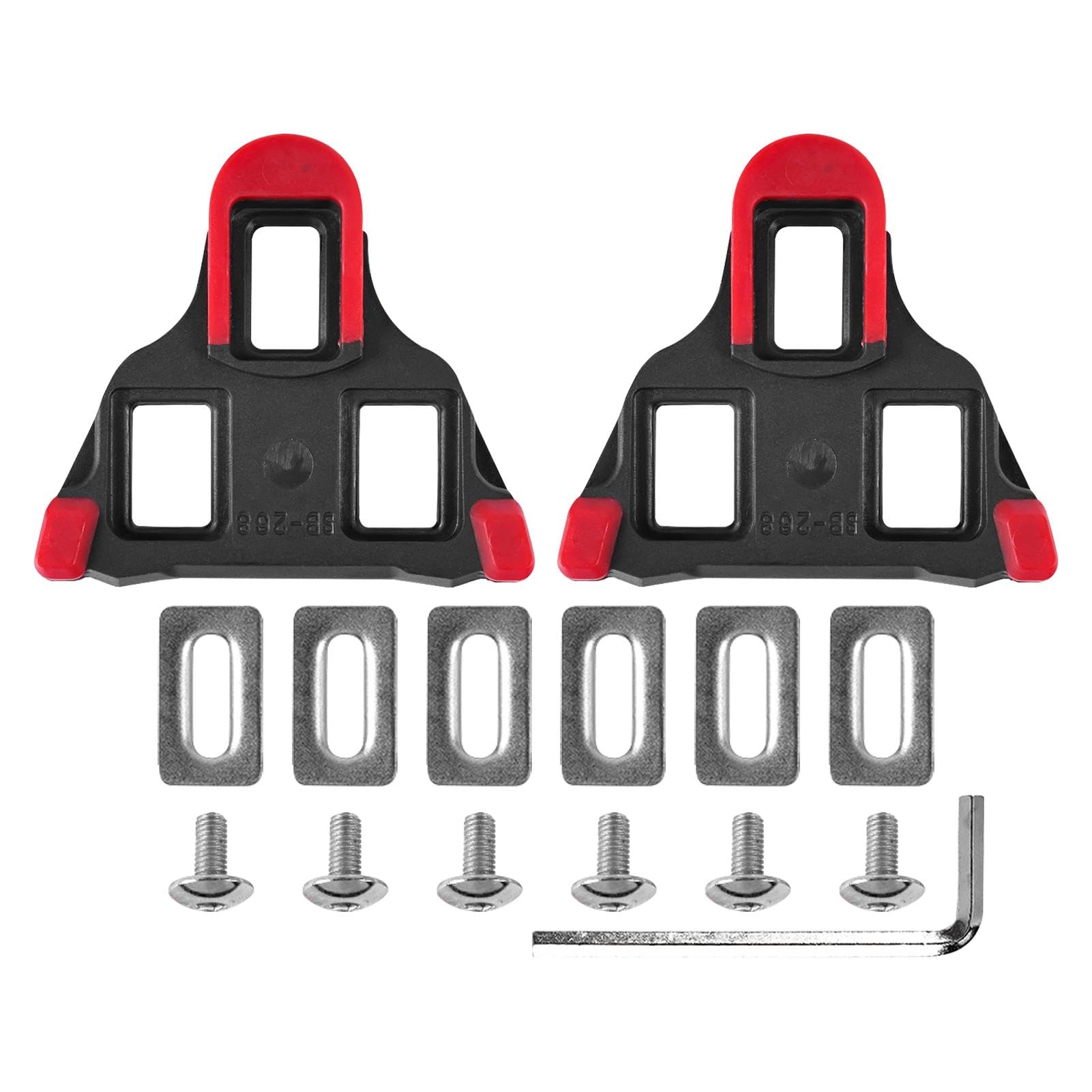WANAONE2pcs Bike Cleats, Anti Slip Bike Replacement Cleats, with Mounting Accessories, 6 Degrees of Float Bike Pedal Cleat Set, Compatible with SPD-SL Series(Red)