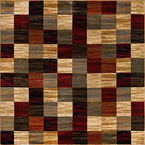 Image of Unique Loom Barista Collection Area Rug - Gava (7' 1 inch Square, Multi / Brown)