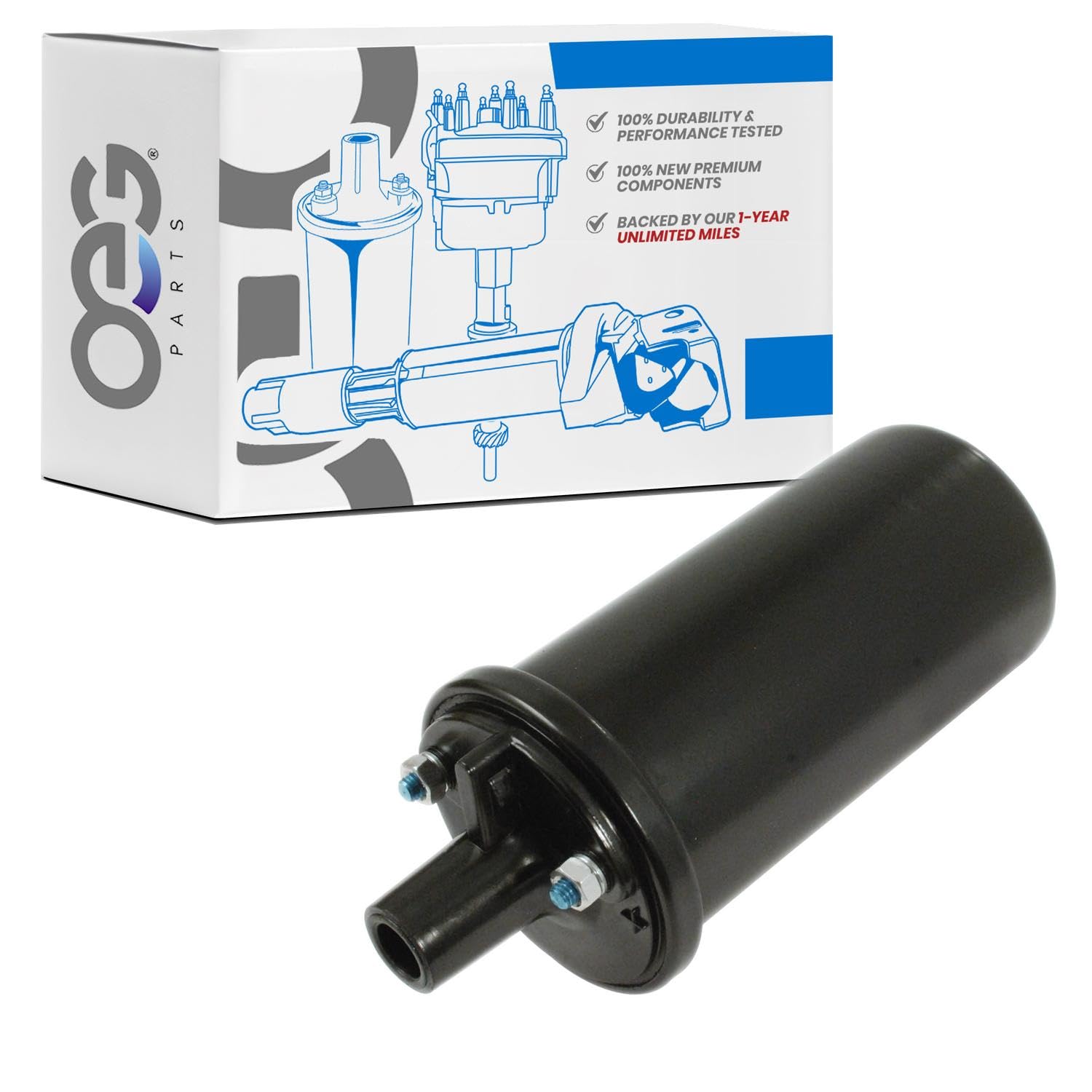 OEG Parts New Ignition Coil 12 Volt Alternator Compatible With All Coils That Use an External Resistor 383444 383449 B6A-12029-B 1100-0544 Compatible With Ford Tractors 2000 3000 4000 5000 NAA600 800