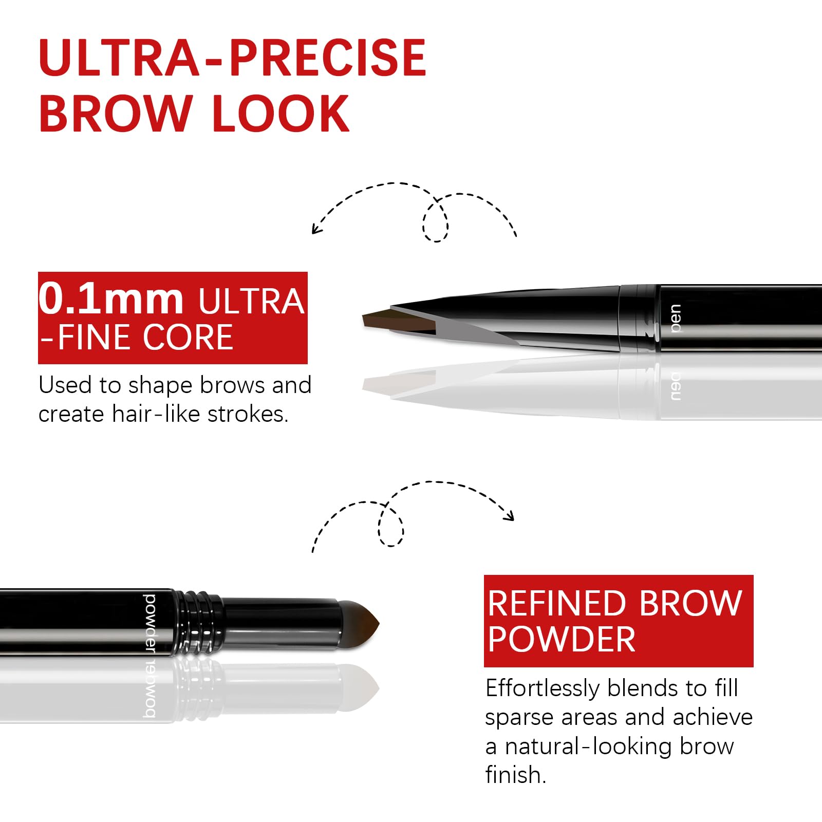 Browcharm Microblading-Augenbrauenstift, 0,1 mm ultrafeine Spitze, 3-in-1 wasserdichter Augenbrauenstift, mit Augenbrauenpuder und Augenbrauenpinsel, haarähnliche Striche, Formen, füllt