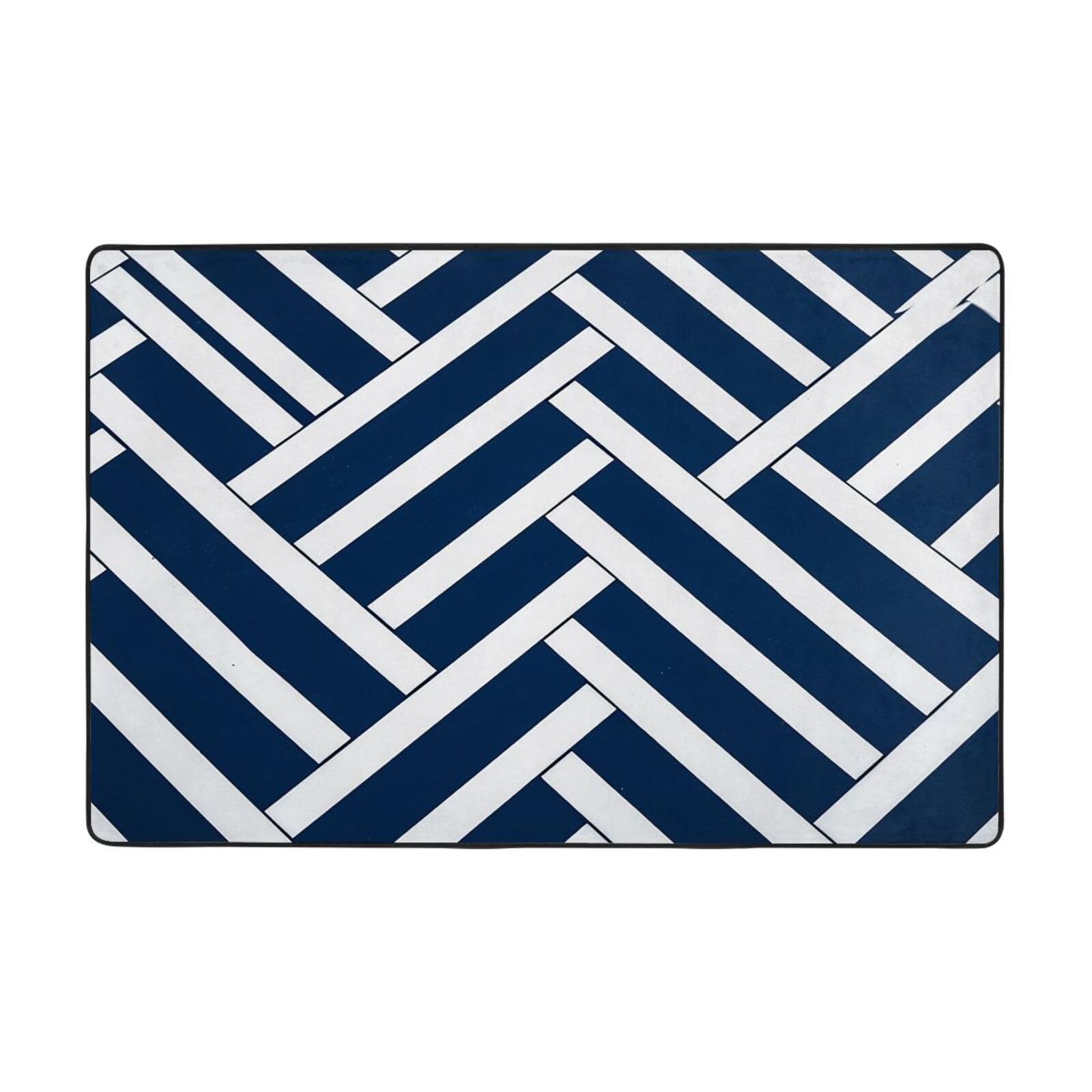 Tapis motif ligne bleue et blanche anti-glisse et facile à nettoyer