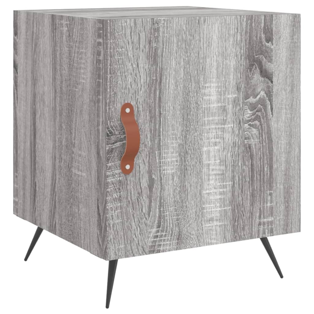 Vidaxl Grey Bedside Cabinet - Modern Style Sonoma Engineered Wood Accent Table With Compartment, Iron Legs And Protective Door For Bedroom