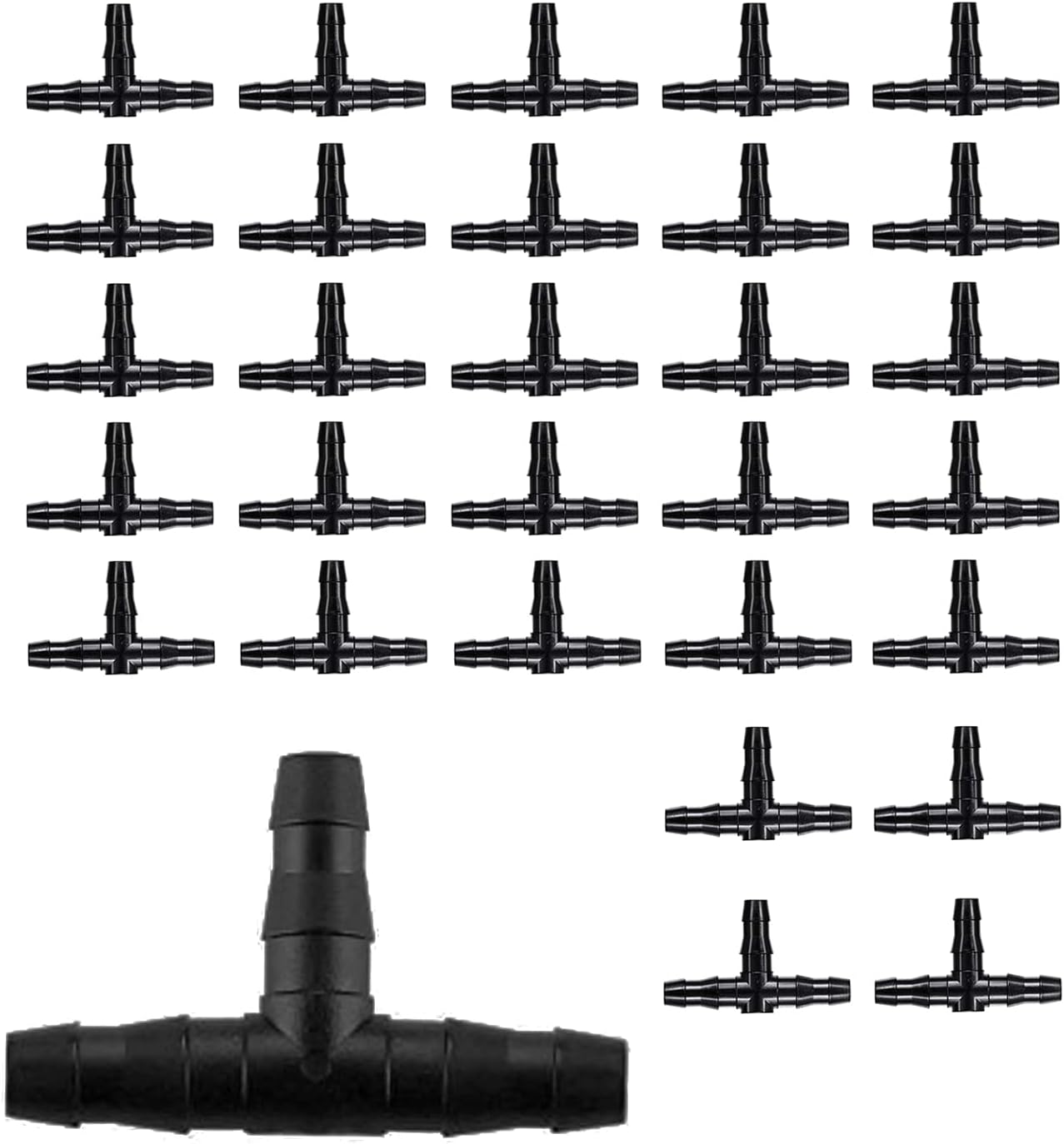BEADNOVA Drip Irrigation Connectors 30 Pcs 1/4 Inch Barbed Connector Tee Couplings Irrigation for 1/4 Inch Drip Tubing Water Tubing Gardening Supplies (30pcs)
