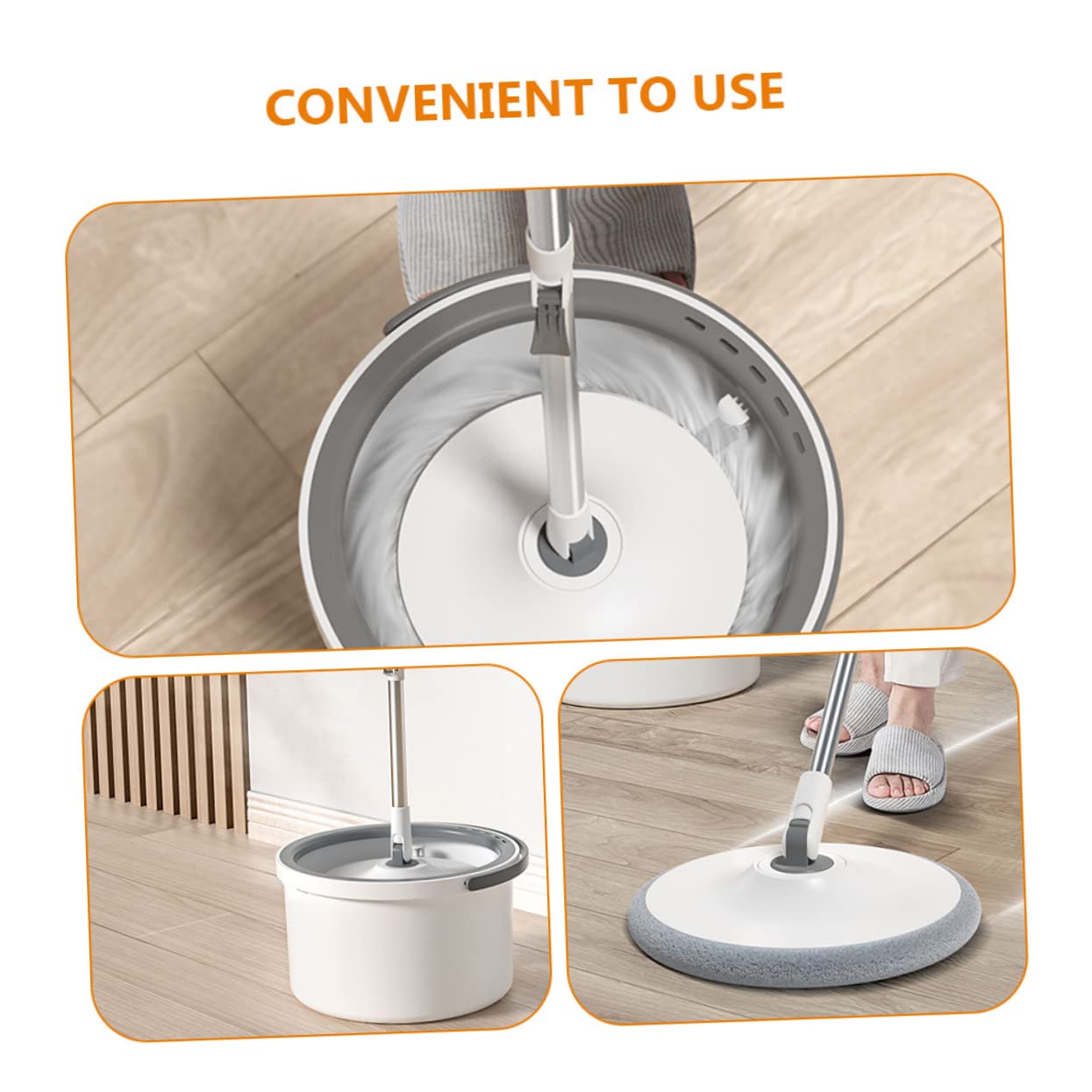 Mop Rotante per Pavimenti Secchio, Acciaio Inox e Plastica Bianco