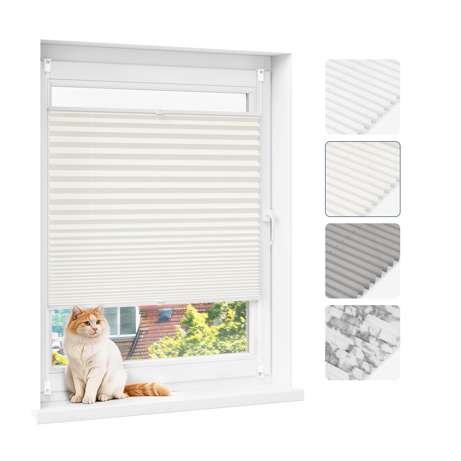 WOLTU Plissee Klemmfix ohne Bohren 95 x 120 cm Beige, Faltrollo Klemmrollo | Plisseerollo lichtdurchlässig, Sichtschutz und Sonnenschutz, stufenlos verstellbar, einfache Montage für Fenster und Tür