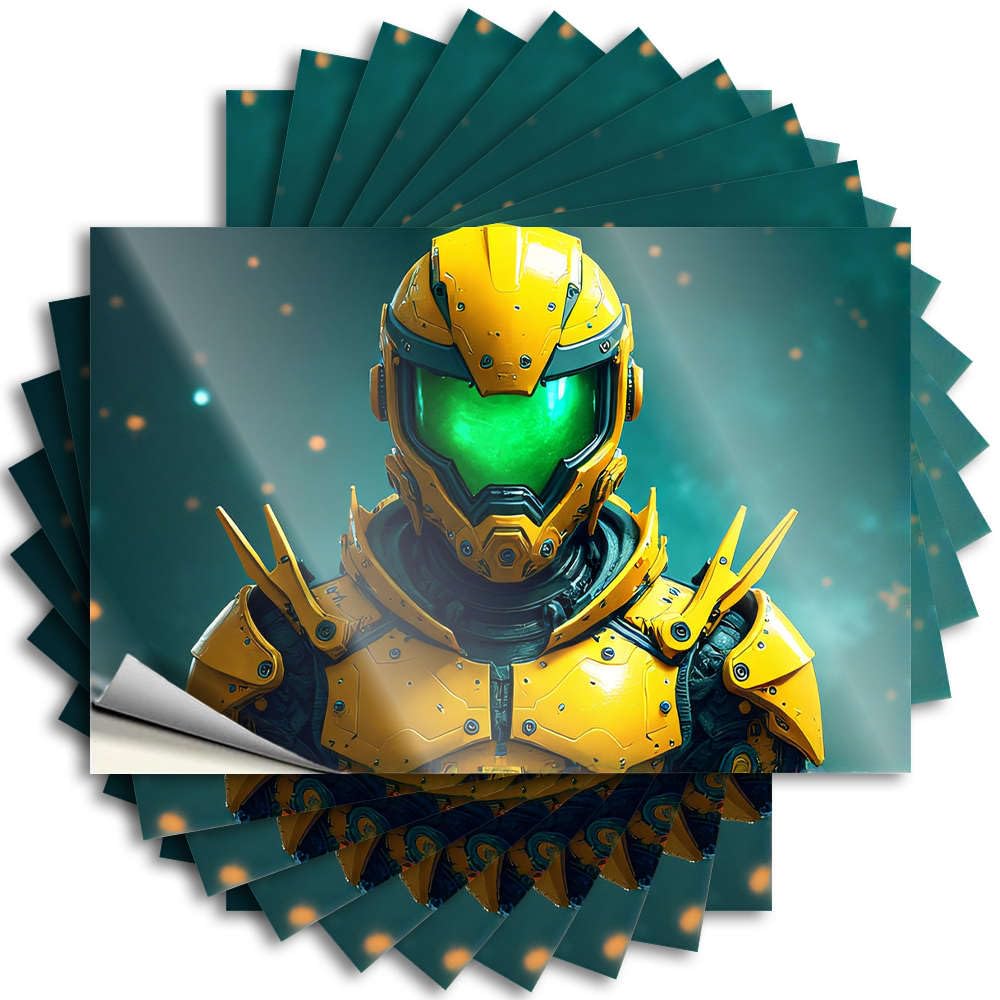 Fzfn Colour Cats Cover Quote | A Futuristic Yellow Armored Figure Stands Against A Starry Background Autumn Durable Vinyl Sticker Easy Apply For Essentials(8X12cm)