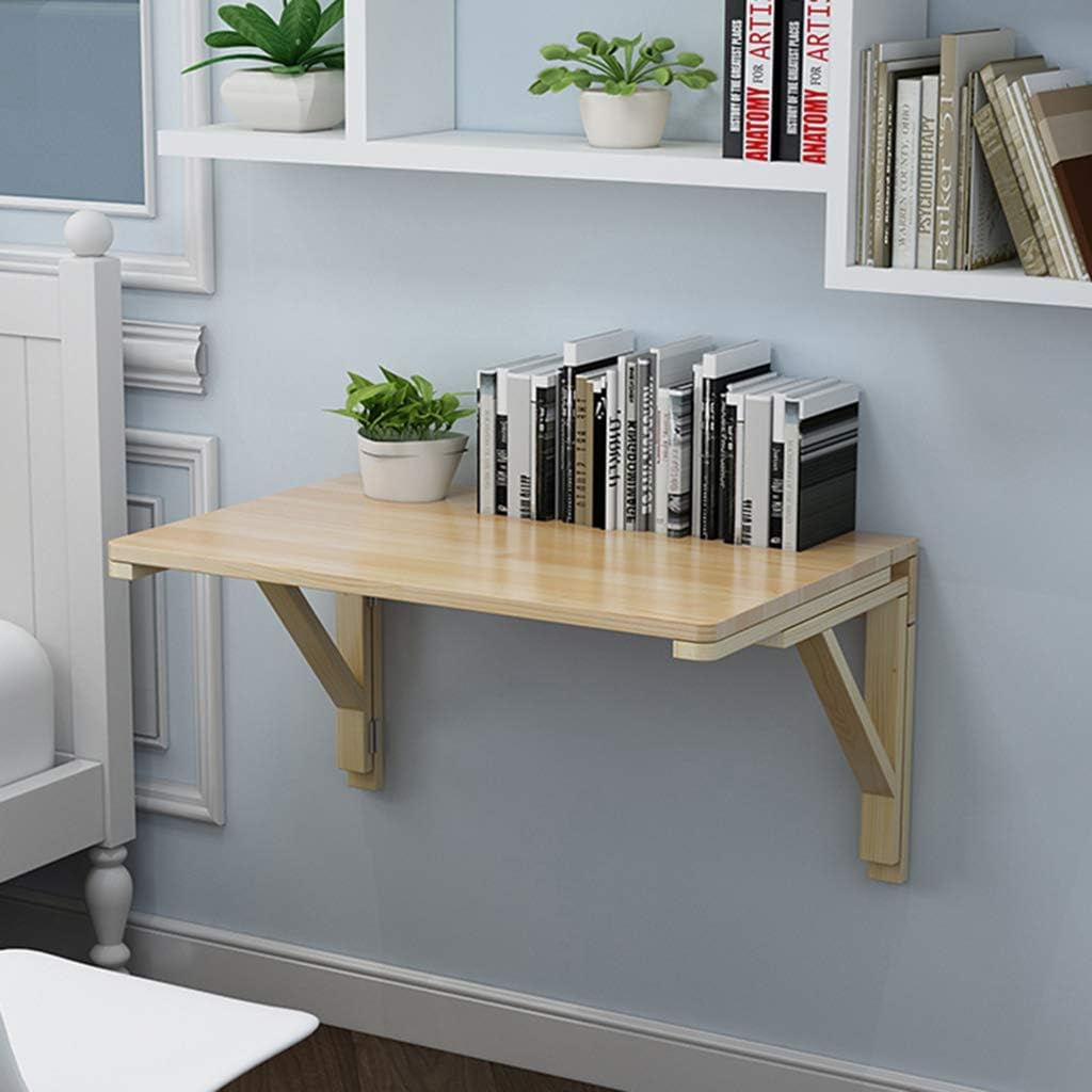 LUNEZY Wall Mounted Folding Folding Table Kitchen Pine Wood Dining Table Workbench Computer Desk Kids Table for Home Kitchen Bedroom Office Bathroom Balcony