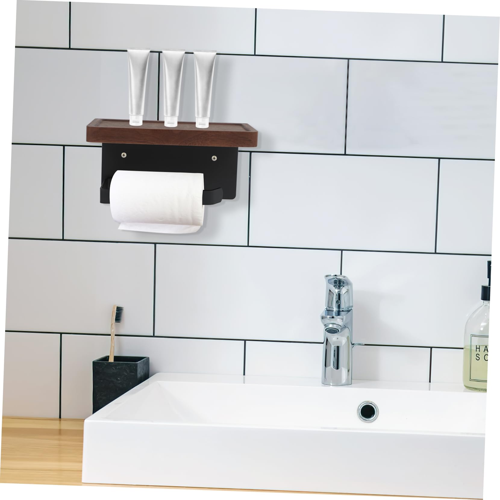 Igienica Mensola Inossidabile o Legno Porta Carta Acciaio Parete da Supporto con Integrata Funzionale Oggetti per Bagno e Toilette Casa Hotel per Pezzi eggetti Piccoli