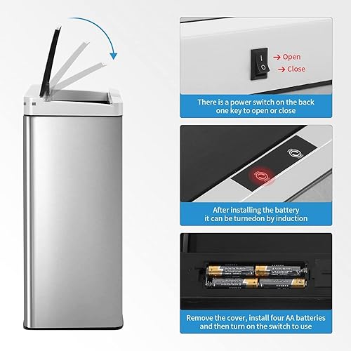 Miniatura 25 de Bote de basura de cocina de 13 galones, de acero inoxidable, con sensor de movimiento, botes de basura automáticos sin contacto con tapa, botes