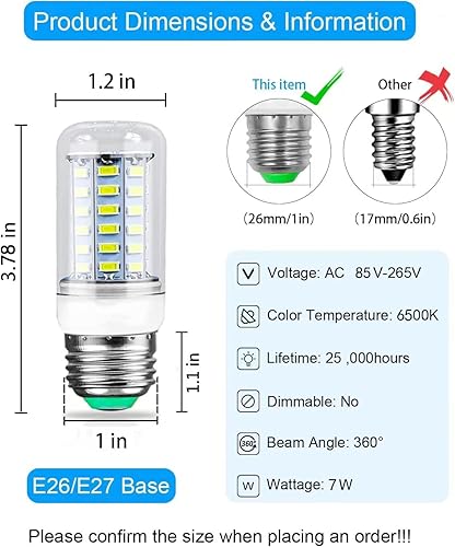 Miniatura 4 de Bombilla LED E26 para refrigerador de 7 W, equivalente a 60 vatios, luz blanca diurna 6500 K, 700 lúmenes, bombilla LED Frigidaire Freezer, bombilla