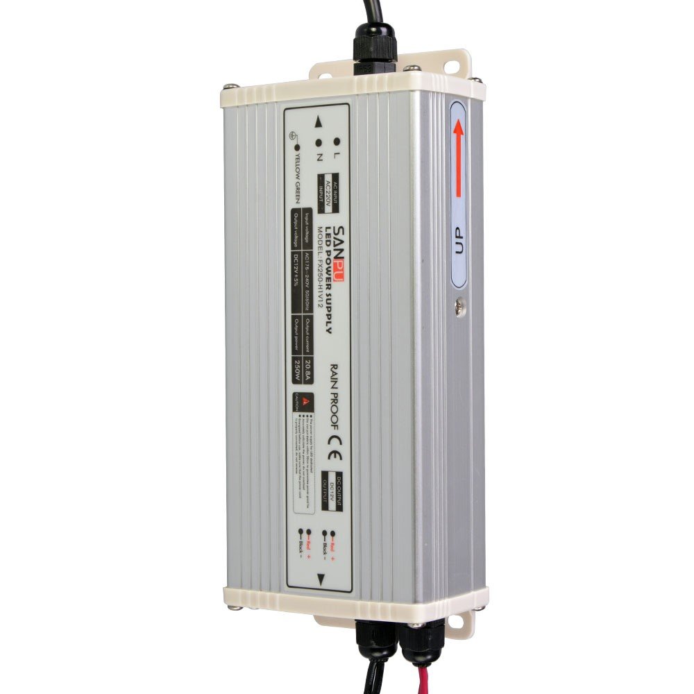 Alimentatore LED 12V 20A 250W Interruttore di tensione costante Modalità Driver Trasformatore 220V AC Input Rain Proof IP63 per LED Barre luminose (SANPU FX250-H1V12)