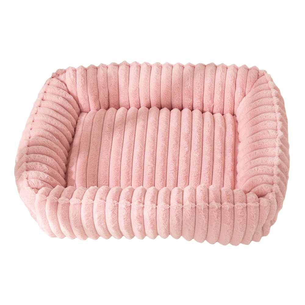 Odot Striped Plush Dog Bed Rectangular Pet Bed for Dogs Cats, Soft Comfort Fluffy Plush Pet Cushion Small Medium for Indoor Calming Puppy Kitten Washable with Anti-Slip Bottom (Pink,S 50x40cm) — image 1