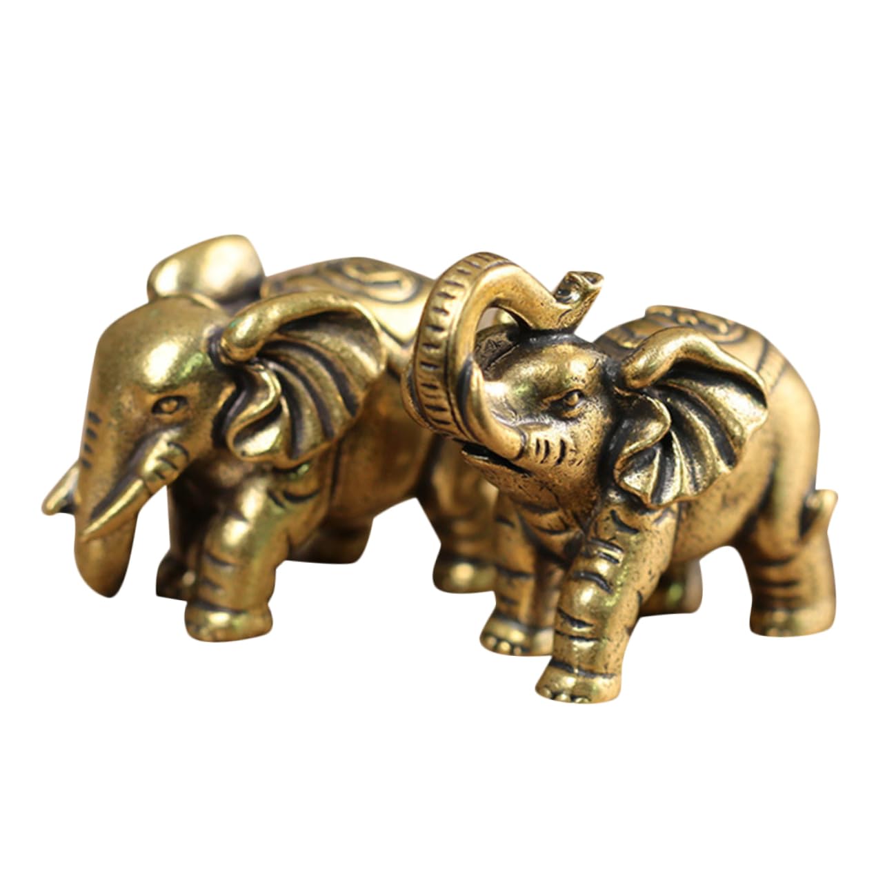 ORFOFE 2pcs Retro Brass Elephant Desktop Decoration Ornament for Wealth and Good Luck Brass Animal Figurine Feng Shui Animal Figurine Small Brass Figurine Elephant Statue Decor Elephant Statue Small