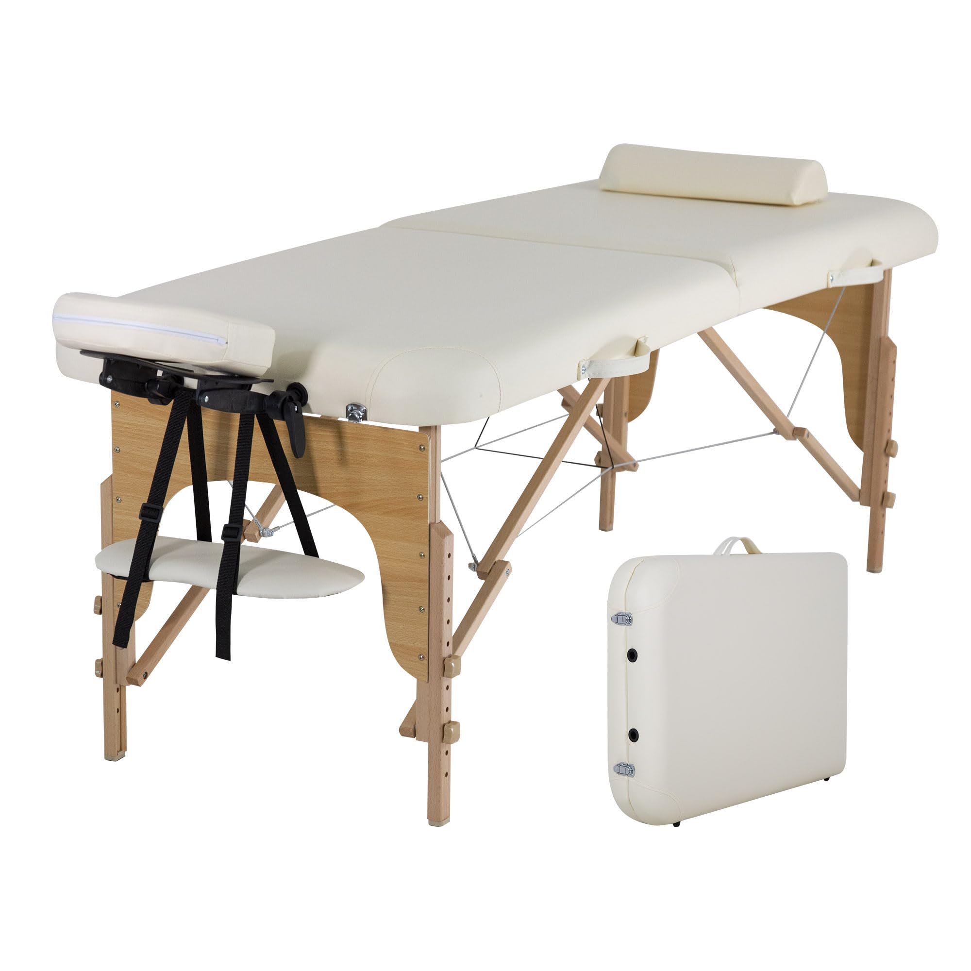 PayLessHere Massage Bed Portable Massage Table 28 inch Wide Lash Bed 2 Folding Height Adjustable Spa Table with Half Bolster Oxford Bag for Spa