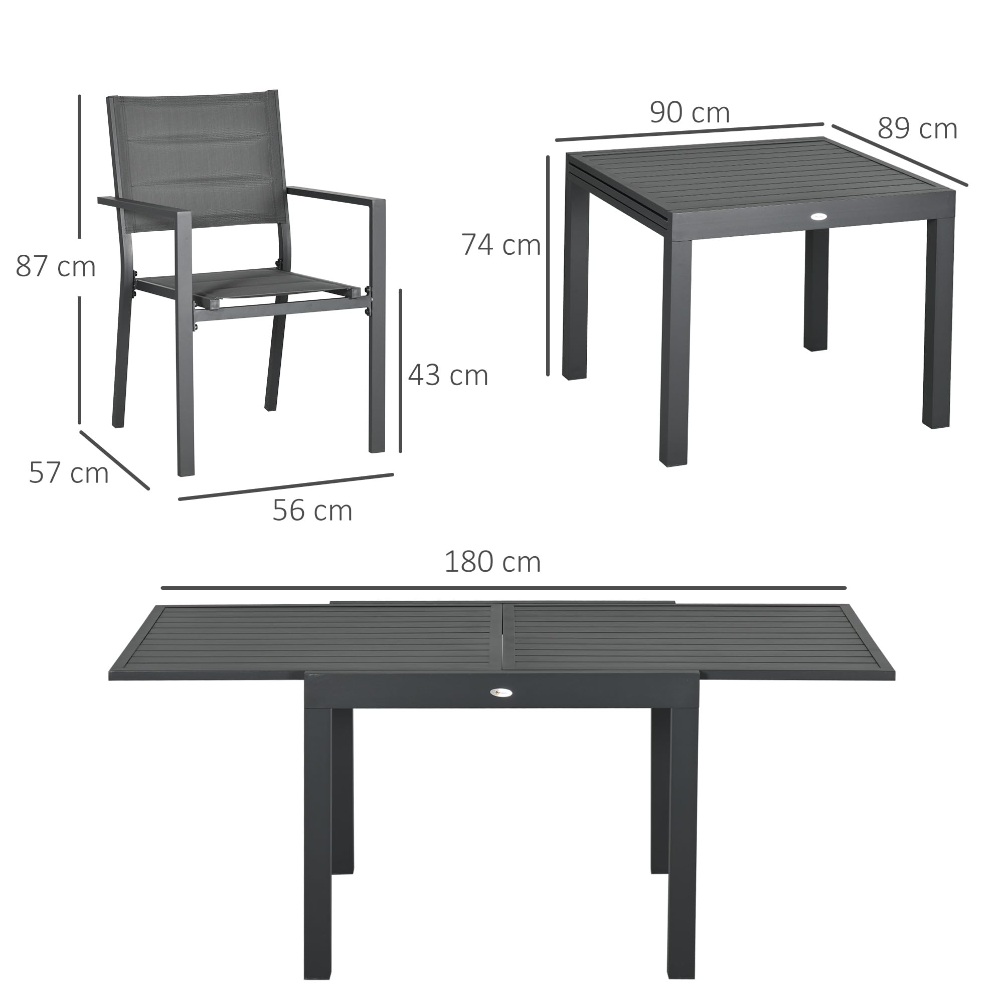 Outsunny Set da Giardino in Alluminio 7 Pezzi Tavolo Rettangolare Allungabile 6 Sedie Grigio