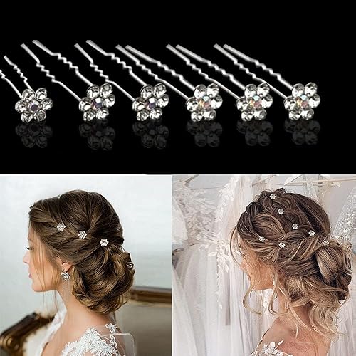 Miniatura 4 de BetterJonny - Horquillas para el pelo de boda (40 unidades) con diamantes de imitación, flores de perlas para el pelo, accesorios en forma de U,