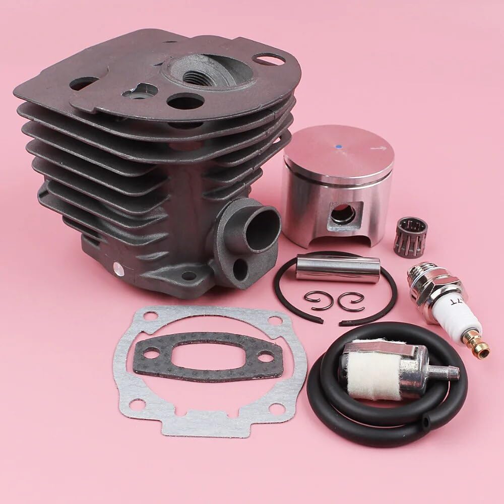 Tłok cylindra przewód filtra paliwa zestaw uszczelek świec zapłonowych, do piły łańcuchowej Husqvarna 55 51 część do narzędzi ogrodowych 46mm Zestaw cylindrów piły łańcuchowej