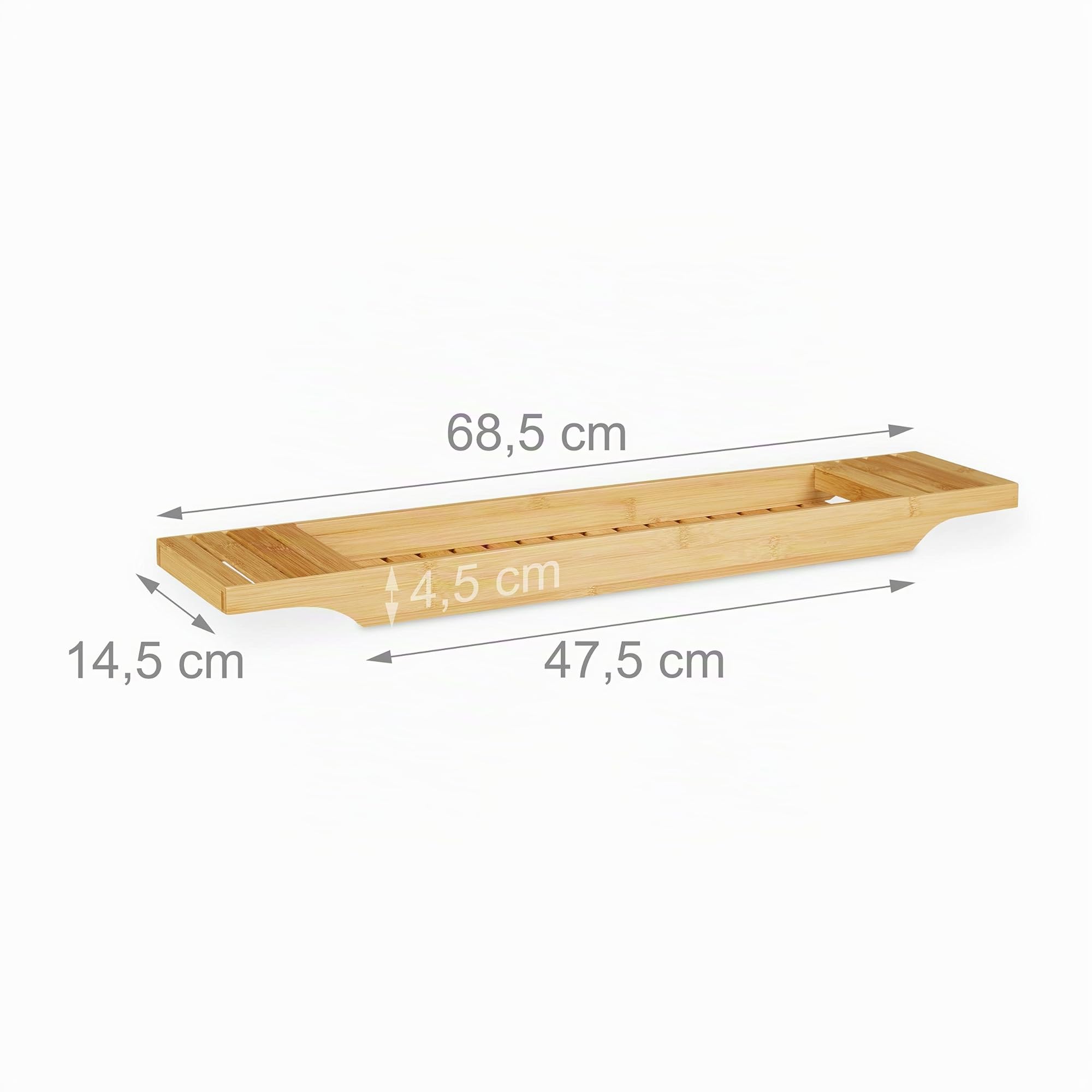 Relaxdays Pont de baignoire en bambou HxlxP: 4,5 x 68,5 x 14,5 cm plateau de bain tablette de baignoire salle de bain, nature, Bamboo