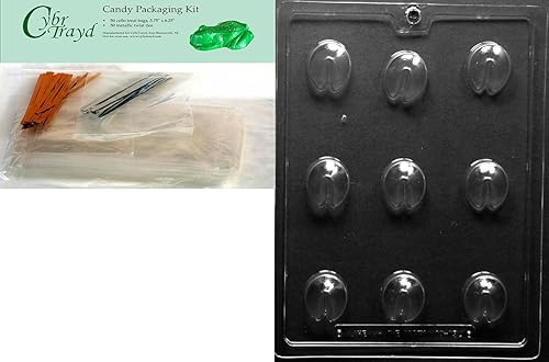 Cybrtrayd Fortune Cookie - Molde de caramelo de chocolate para todas las ocasiones con paquete de 50 bolsas de violonchelo, 50 lazos giratorios e