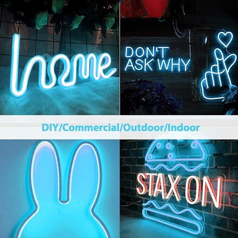 Image of V.E.S.P.A 16.4 Feet Neon LED Strip Lights, with 12V Adapter, Waterproof IP65, Silicone Flexible Rope Light for Wall Decor | DIY Name Signs | Neon Lights | 5 Meter | (ICE Blue)
