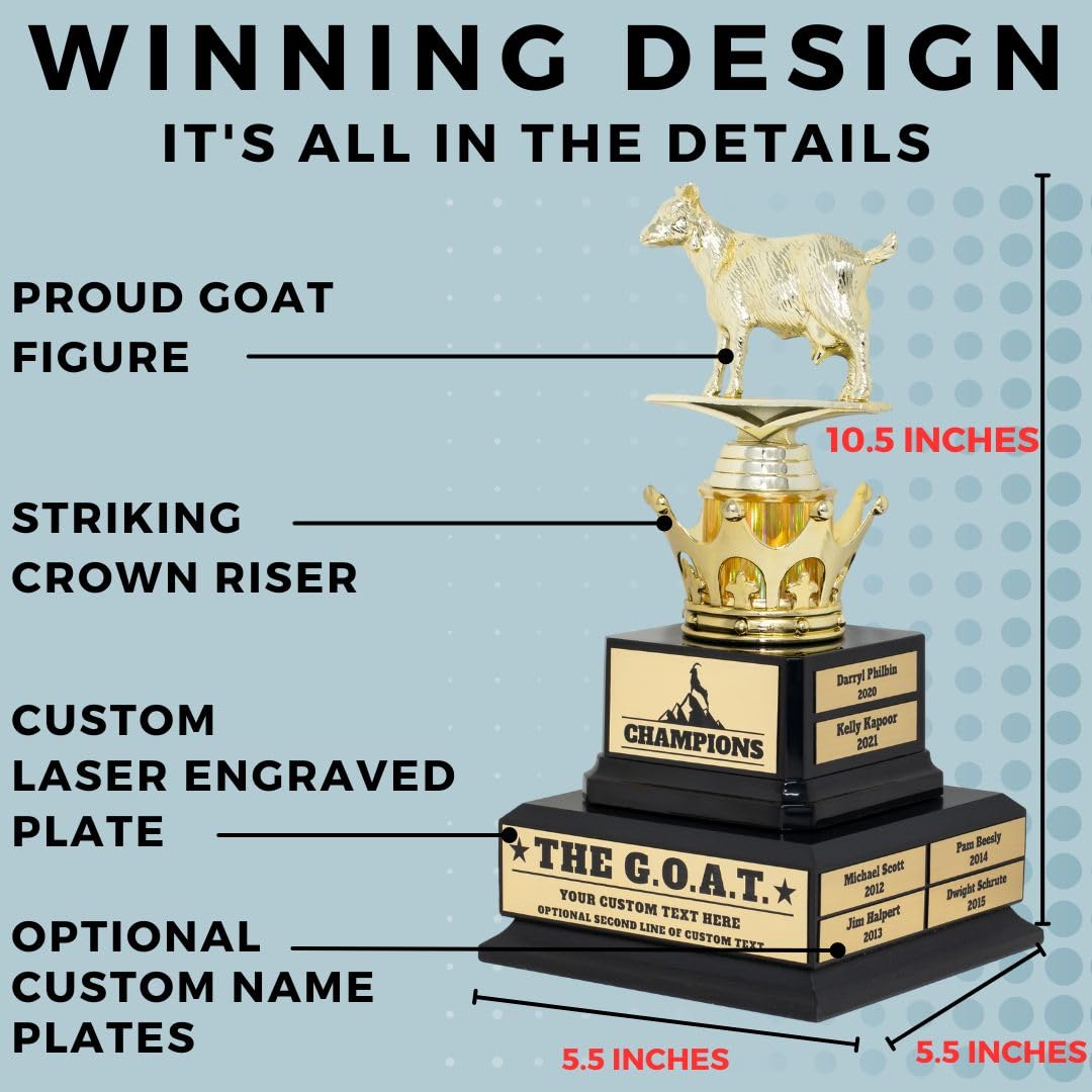 Large Custom Goat Trophy-G.O.A.T.-Greatest of All Time Funny Trophy-Traveling Perpetual Award-Personalized Engraved Plate-Appreciation Gift-Golf Scramble,Cornhole Competition(Large Custom G.O.A.T.)