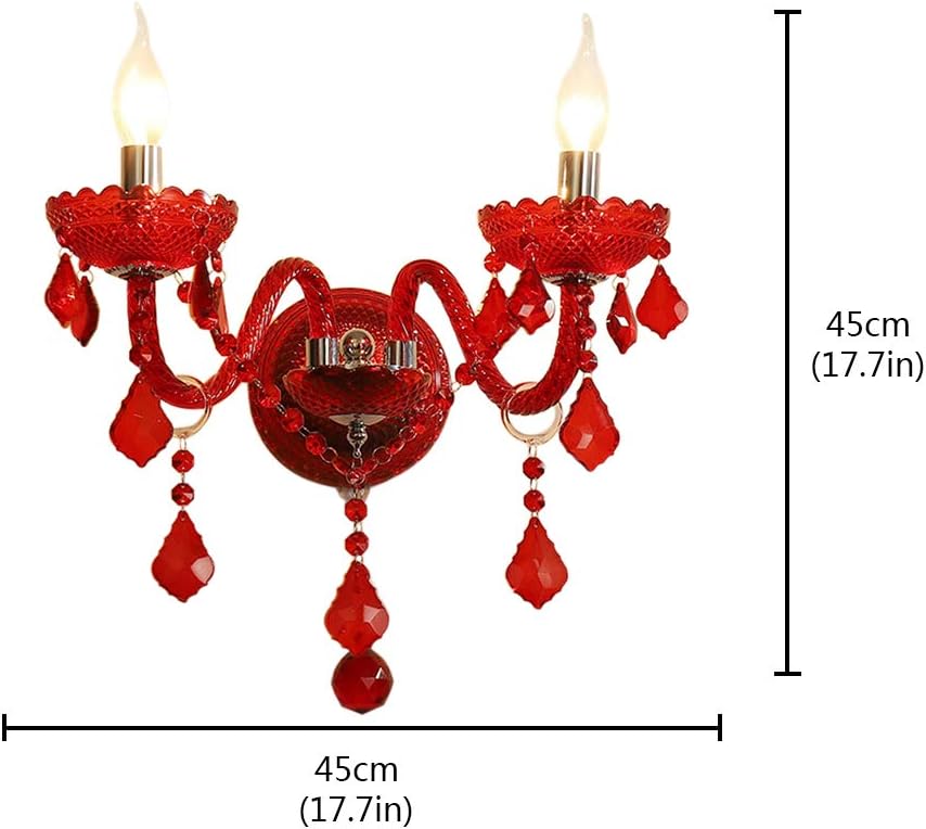 Aiwen Wall Lights Red Crystal Glass Wall-Sconce Lighting 2-Light Bedroom Bedside Lamps Candle Wall Lamp Creative Wall Deco