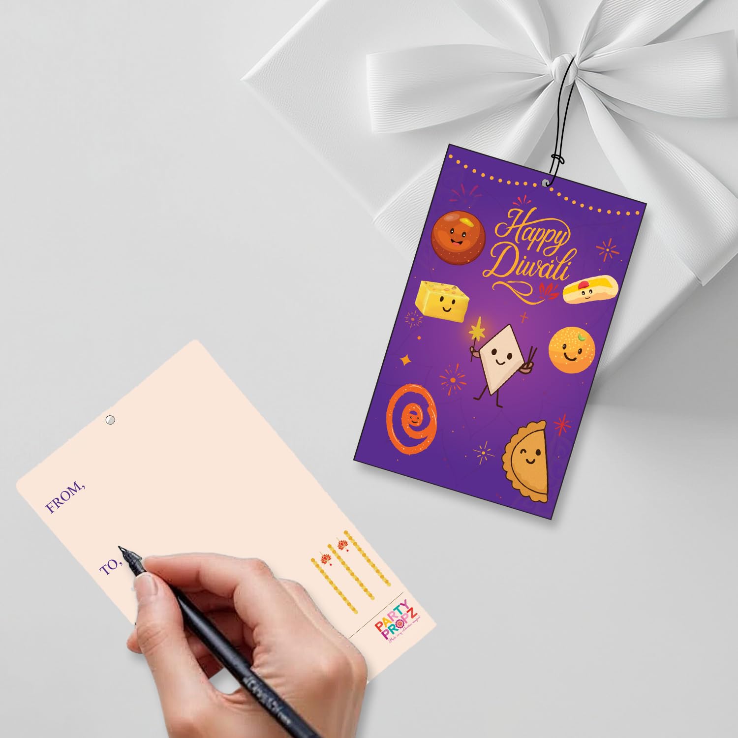 Party Propz Happy Diwali Tags - Set of 20 Pcs Happy Diwali Tags for Gifts, Deepawali Wishes Tag, Deepawali Gift Tag for Gift Hampers, Gifts Boxes (Cardstock)