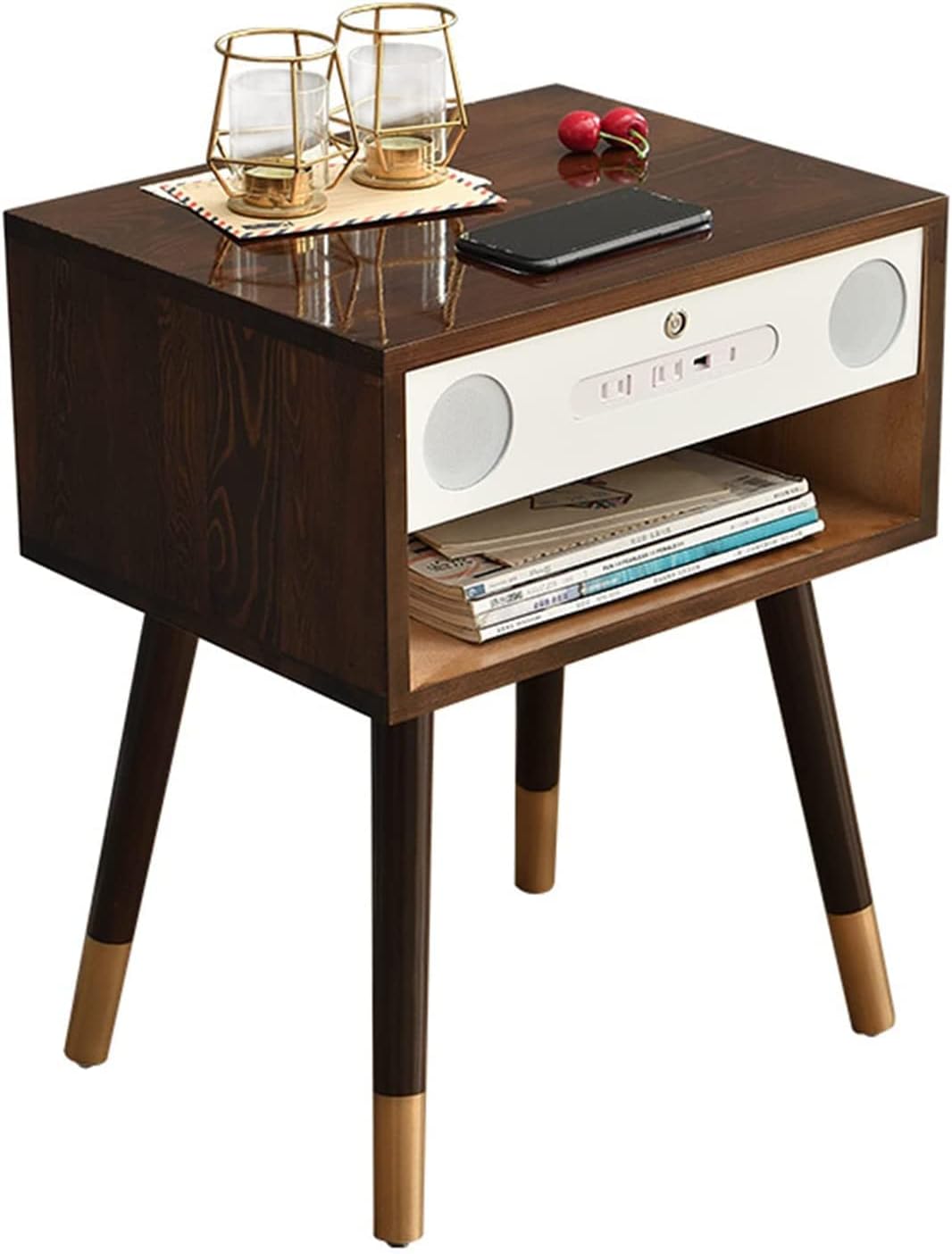 Nightstand with Wireless Charger, End Table with 2 AC+1 USB Socket