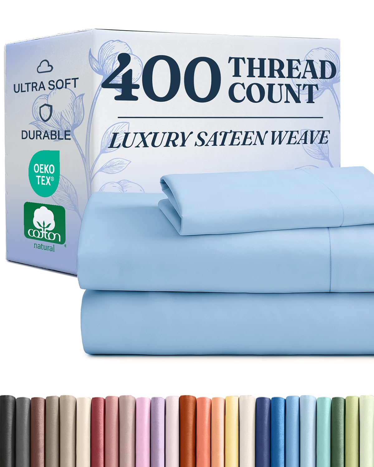twin sheet set - 100% cotton sheets - 3 piece twin size cotton bed set with deep pockets up to 16 inches - ultra soft, breathable & cooling - fade and stain resistant - machine washable - light blue