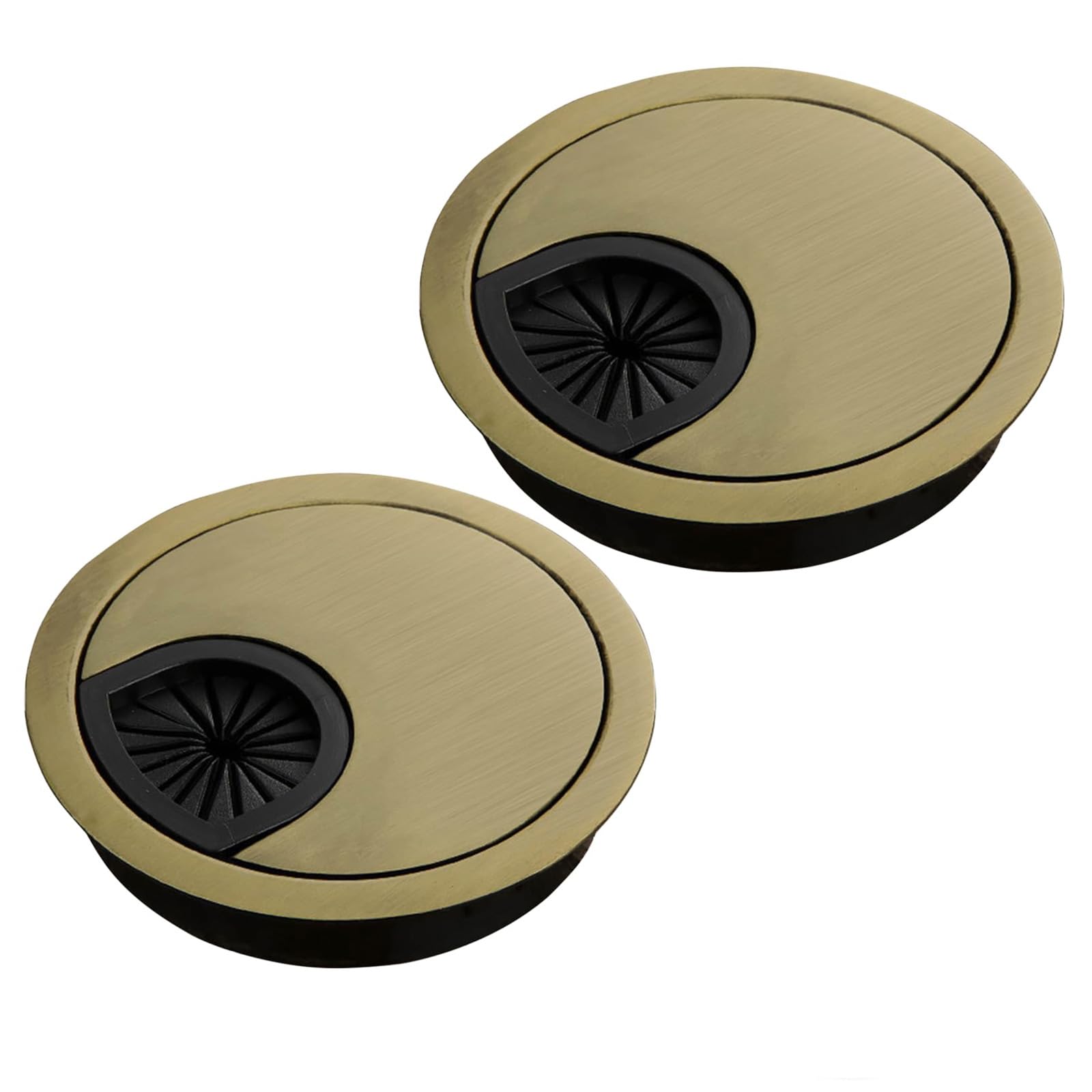 2 Pcs 60 mm Gold Zinc Alloy Round Desk Cable Grommet Cover Set