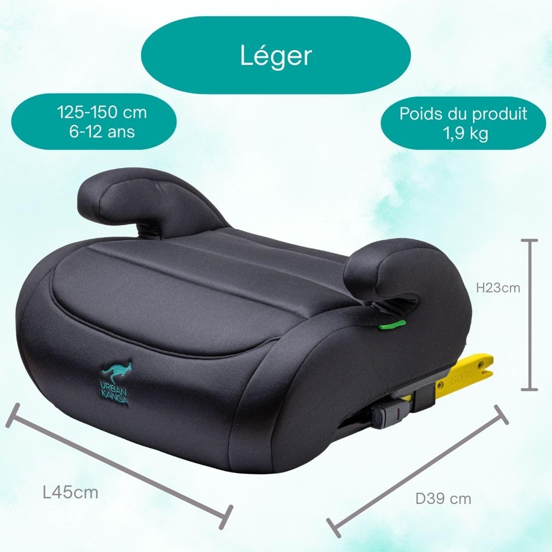 Urban Kanga Wombat Go Rehausseur ISOFIX 125-150 cm i-Size R129 | Sans dossier, rembourré, avec guide de ceinture