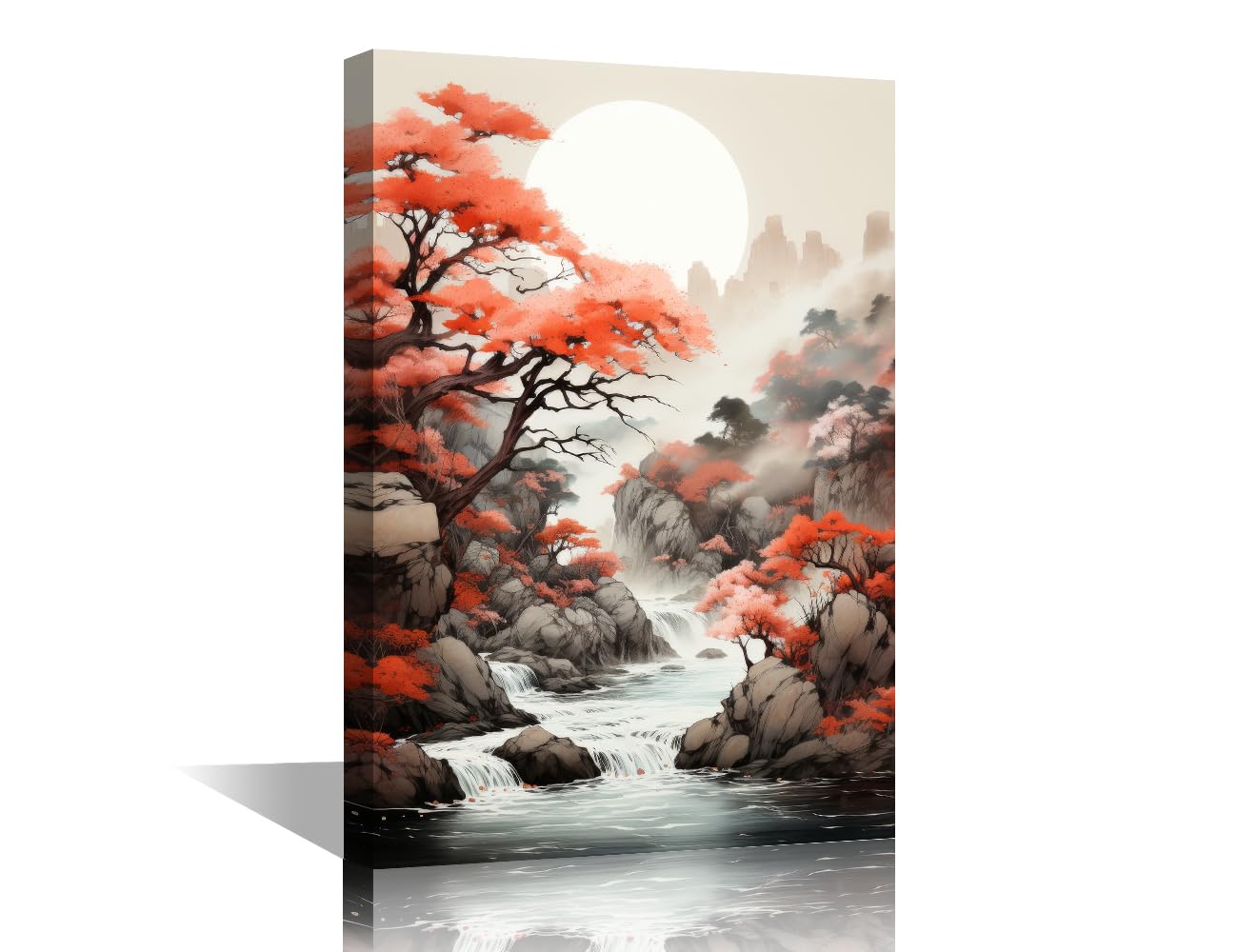 TISHIRON Landscape Painting Canvas Wall Art for Living Room Forest Modern Home Decor Autumn HD Printed Posters Artwork for Bedroom Office Wall Painting Creek Bathroom Pictures Ready to Hang, 24x16in