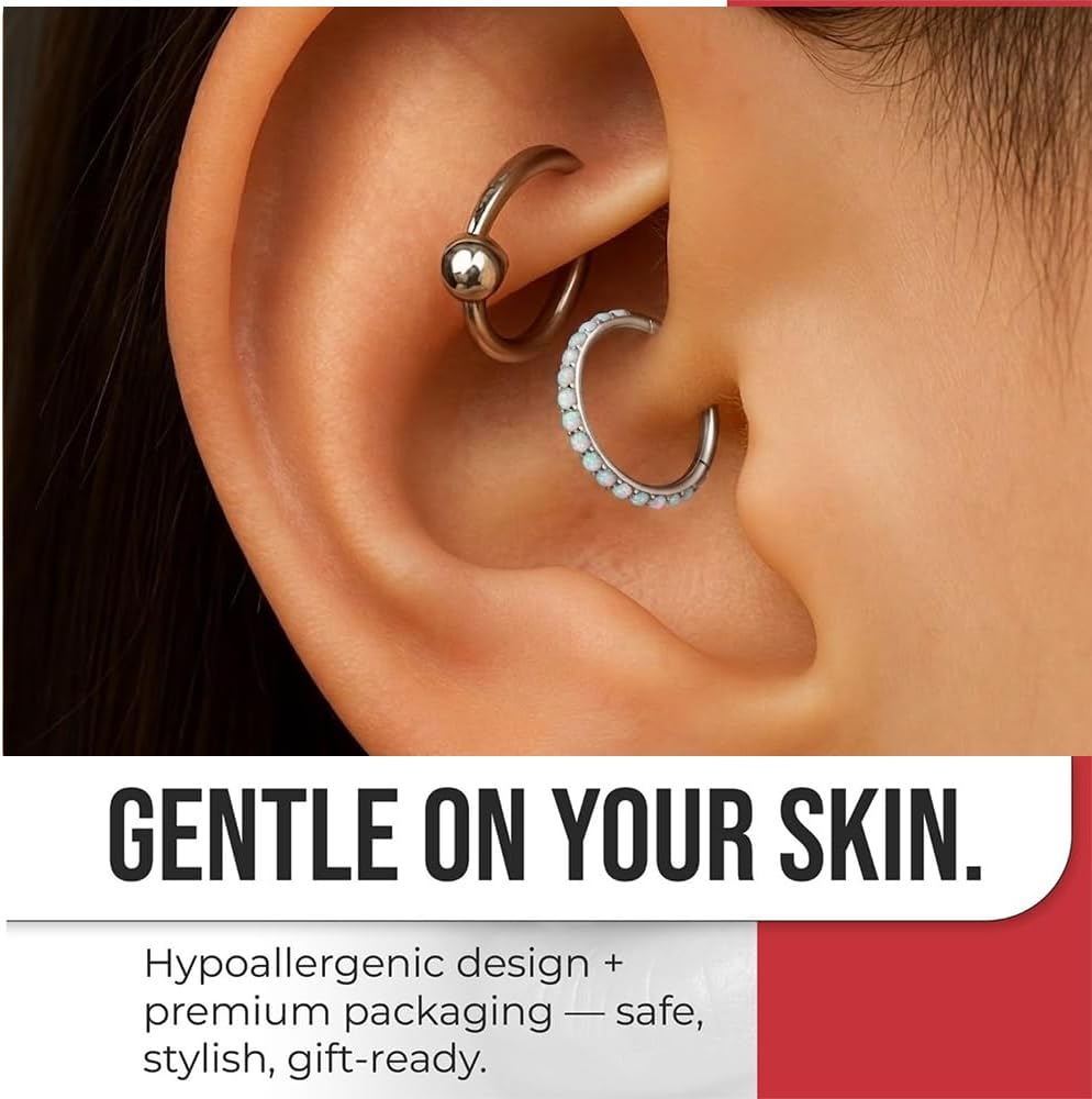Natural Opal Stone Edge 16 Gauge 316L Surgical Steel Hinged Clicker Segment Ring Ear Septum Tragus Helix Piercing Jewelry