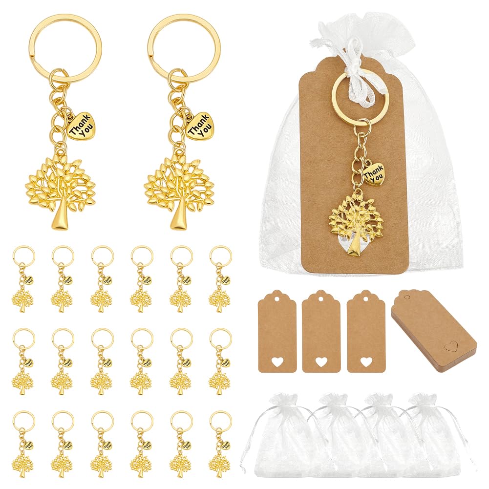 PH PandaHall 24 Set Sacchetti Albero della Vita Bomboniere per Matrimonio Battesimo Sacchetti Regalo in Organza con Etichetta Vuota Piccole Borse a Rete Portachiavi per Feste Compleanni Anniversario