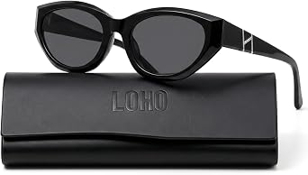 LOHO Sunglasses Cat Eye Shades for Women 90s Y2K UV400 Low Bridge Sunglasses for Wider Face