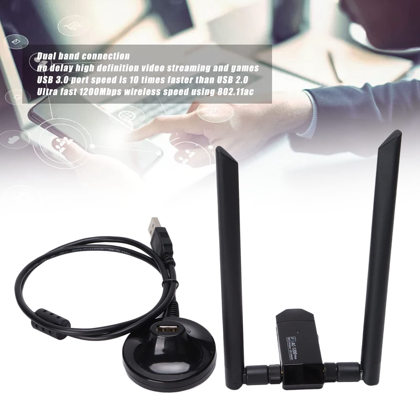 Adattatore WiFi USB 3.0, Adattatore di Rete Wireless per PC Desktop, Dongle Wi-Fi Dual Band 2.4G/5G MU-Mimo 1200Mbps con Doppia Esterna Compatibile con