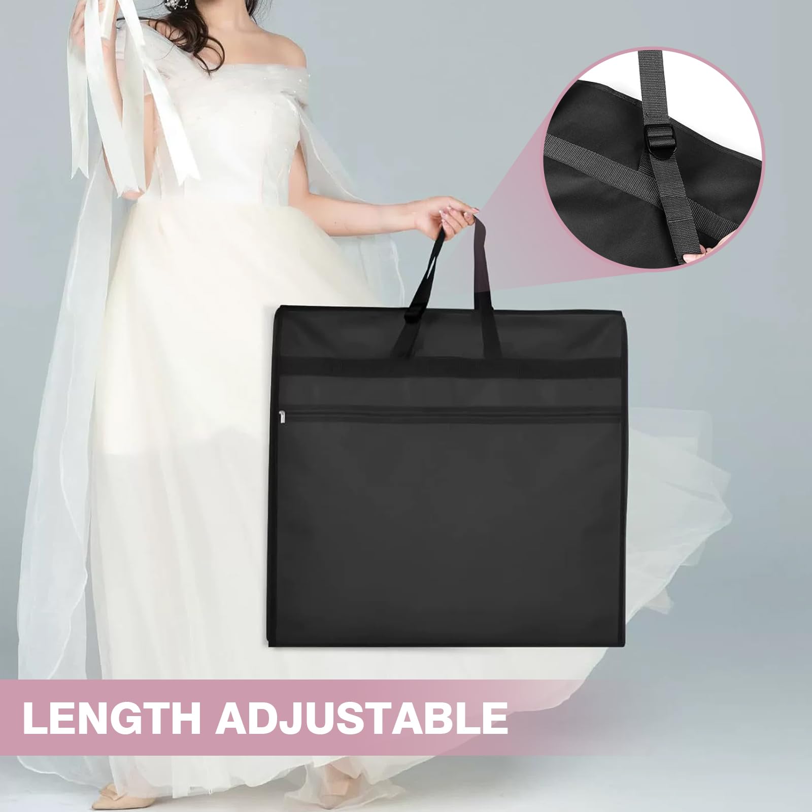 Funda larga para ropa, 182 cm, plegable, para vestido de noche con bolsillos y asas, resistente al polvo, con compartimento para zapatos transpirable para vestidos de noche, vestidos de novia (negro)