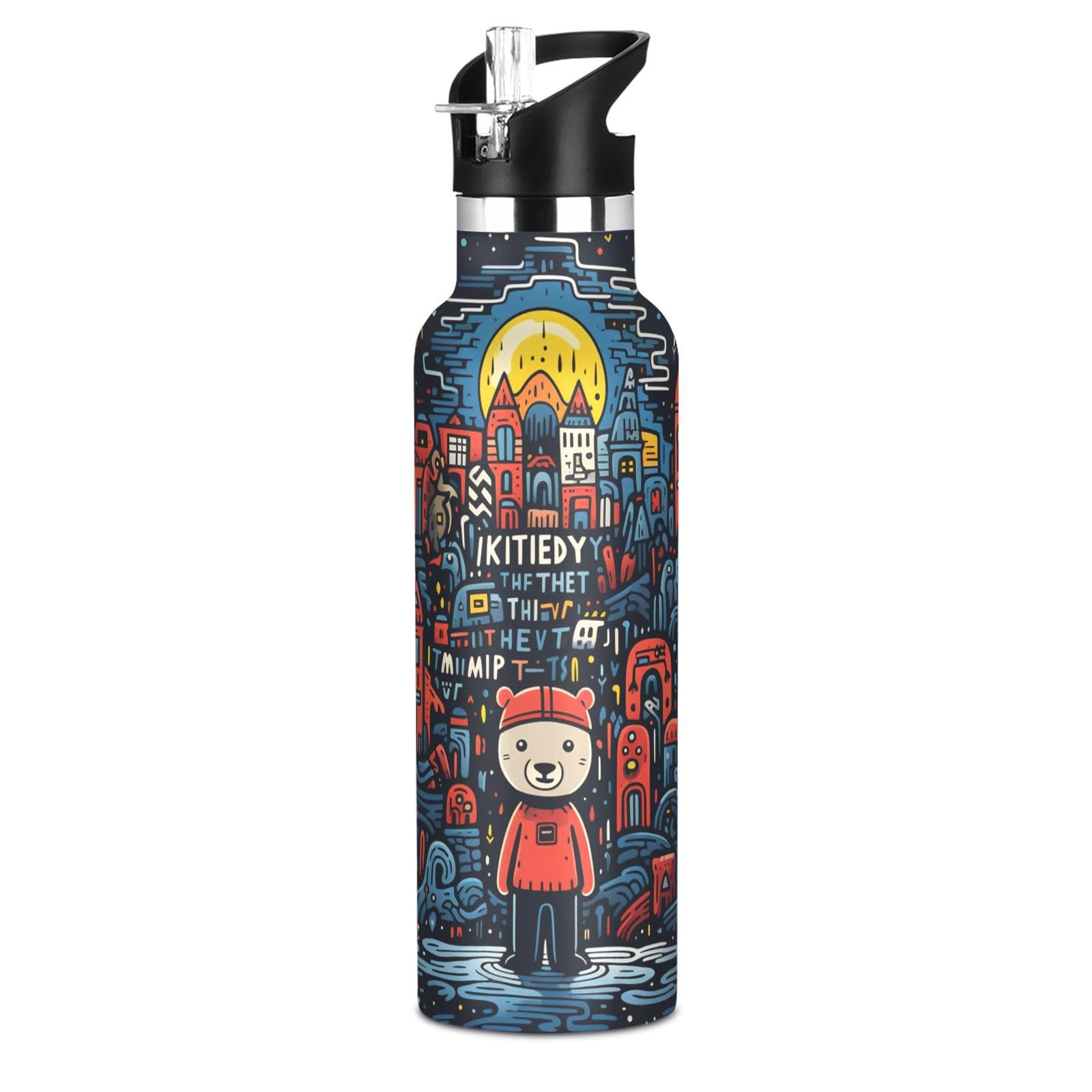 Kaaviyo Boys Pattern Orange Bear Magical Fantasy Water Bottle Stainless Steel Jug Insulated Vacuum Cup For Girls(600Ml)