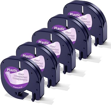 Replacement for Dymo LetraTag Clear Plastic Label Refills 16952 | 5-Pack Clear Label Tape S0721530 Compatible with Dymo Letra Tag Label Maker LT-100H Plus, LT-100T, LT-200B