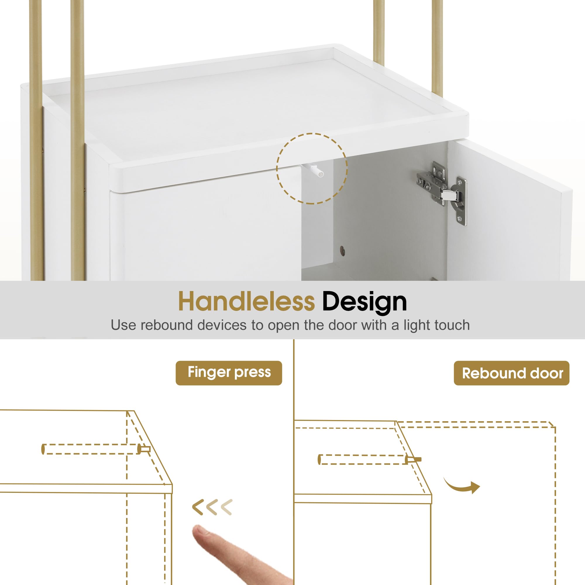 BarberPub Salon Trolley with Universal Wheels, Storage Rolling Cart with Drawer, Barber Shop Tool Organizer for Hair Stylist, SPA Metal Trolley for Storing Skin Cosmetics 2074 (White)
