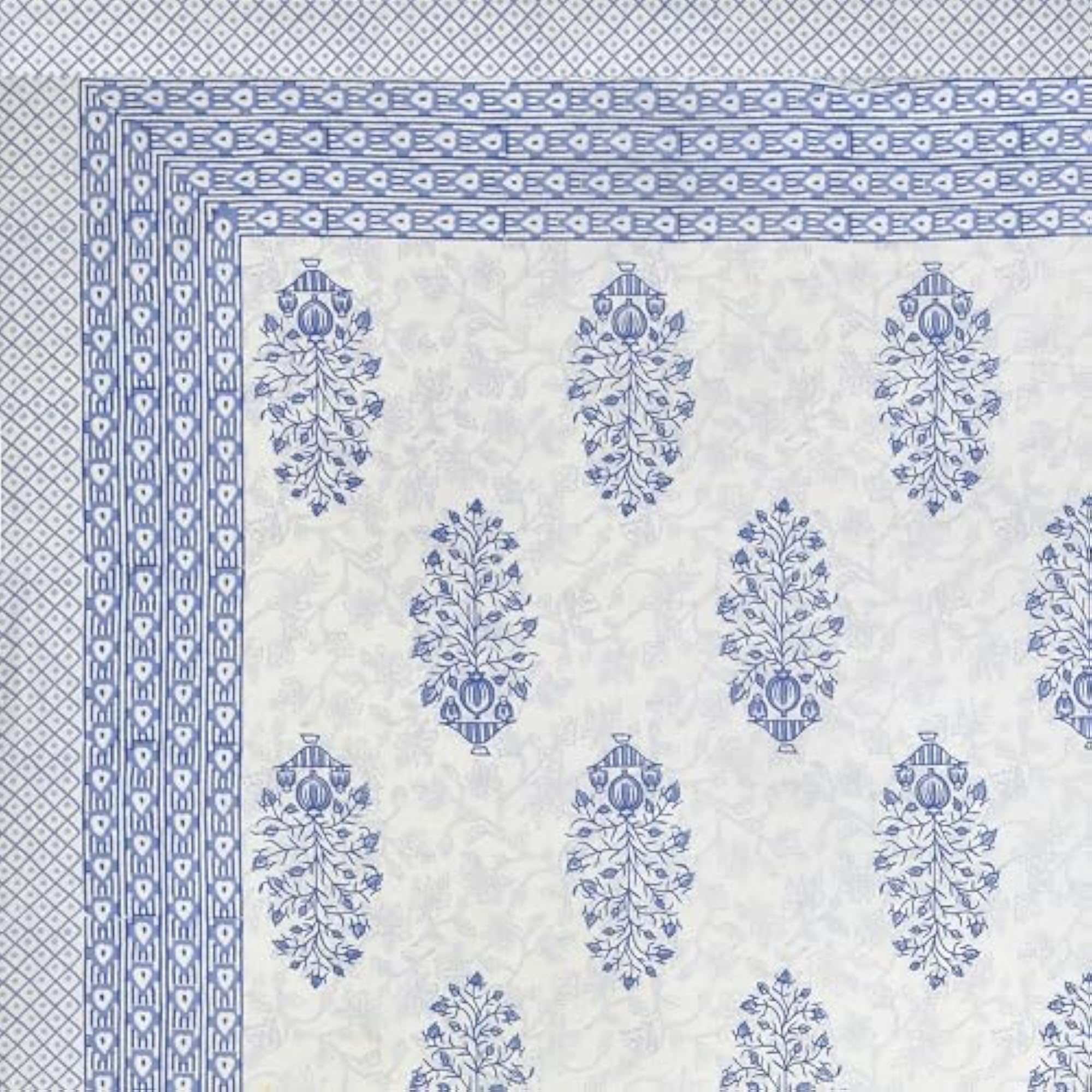Hand Block Printed 200 TC Cotton King Size Bedsheet, Blue Pot Design