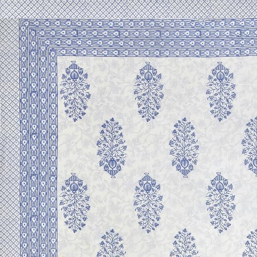 Image of BLOCKS OF INDIA Hand Block Printed 200 TC Cotton King Size Bedsheet (Blue Pot)